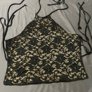 Vintage Moda International Y2K Style Black Lace Halter Top Sz XS